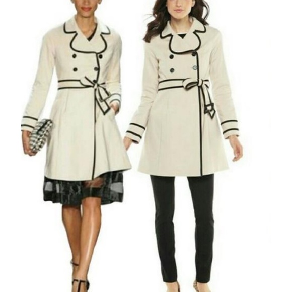Elle Jackets & Blazers - ELLE Cream Black Double Breasted Trench Coat 2